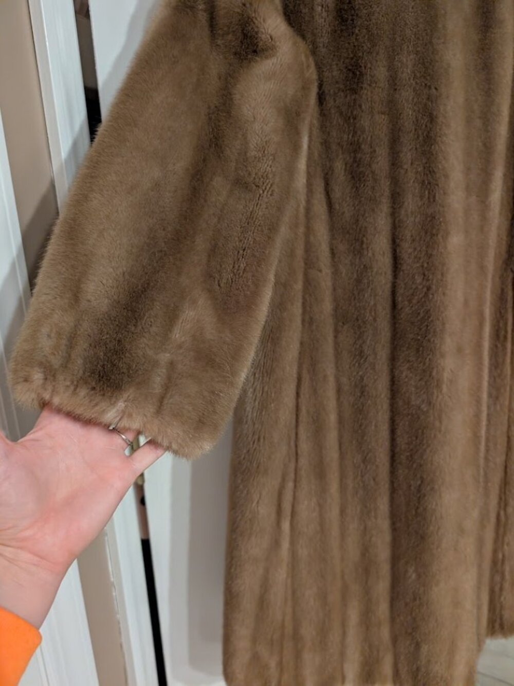 Tissavel of France Lovemans Vintage Faux Fur Knee Length Coat Beige Fawn 8 EUC - Picture 14 of 15